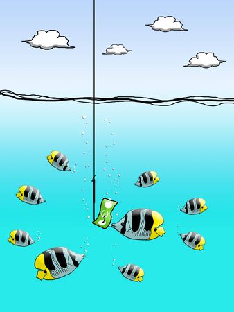 Euro cash on fishing hook with fish encloseの写真素材