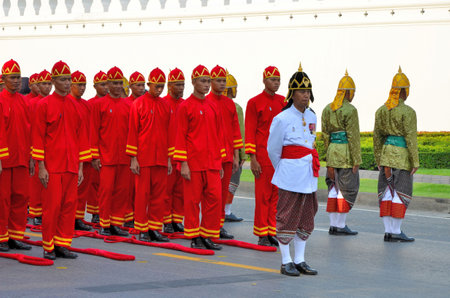 Bangkok, Thailand - April 9 : Retro traditional soldier stand on April 9, 2012, in The Royal Funeral of HRH Princess Bejaratana Rajasuda of Thailandのeditorial素材