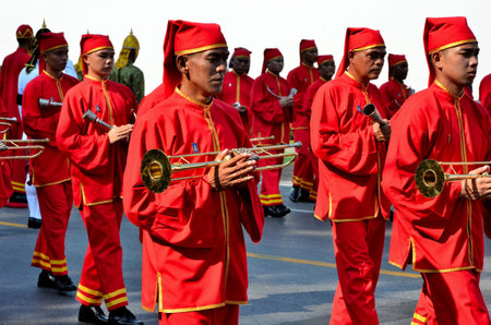 Bangkok, Thailand - April 9 : Soldiers of musician marching on April 9, 2012, in The Royal Funeral of HRH Princess Bejaratana Rajasuda of Thailandのeditorial素材
