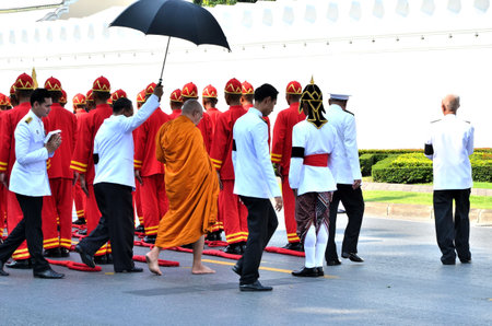Bangkok, Thailand - April 9 : The royal Patriarch walking on April 9, 2012 in The Royal Funeral of HRH Princess Bejaratana Rajasuda Sirisobhabannavadi of Thailandのeditorial素材