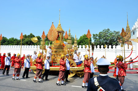 Bangkok, Thailand - April 9 : Racharot Noi with soldiers marching on April 9, 2012  in The Royal Funeral of HRH Princess Bejaratana Rajasuda of Thailandのeditorial素材