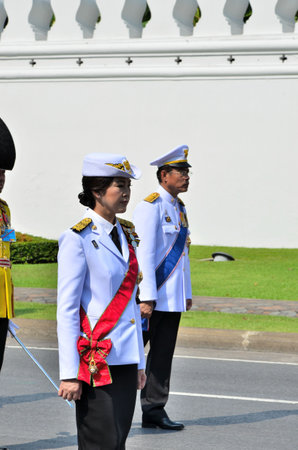 BANGKOK, THAILAND - APRIL 9 : Prime Minister, Yingluck Shinawatra marching  on April 9, 2012  in The Royal Funeral of HRH Princess Bejaratana Rajasuda of Thailandのeditorial素材