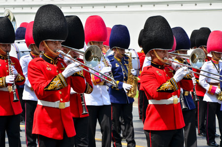 BANGKOK THAILAND - APRIL 9 : Soldier march band on April 9, 2012  in The Royal Funeral of HRH Princess Bejaratana Rajasuda of Thailandのeditorial素材