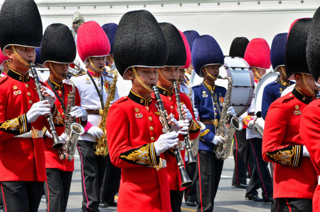 BANGKOK THAILAND - APRIL 9 : Soldier march band on April 9, 2012  in The Royal Funeral of HRH Princess Bejaratana Rajasuda of Thailandのeditorial素材