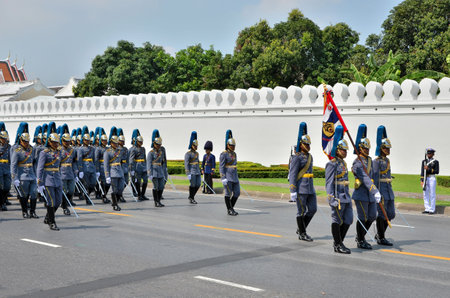 BANGKOK THAILAND - APRIL 9 : Military parade on April 9, 2012  in The Royal Funeral of HRH Princess Bejaratana Rajasuda of Thailandのeditorial素材