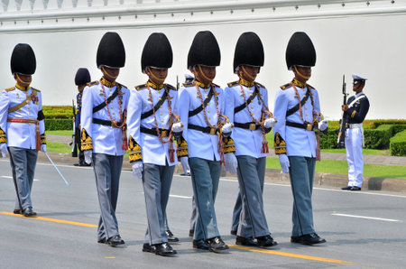 BANGKOK THAILAND - APRIL 9 : Military parade on April 9, 2012  in The Royal Funeral of HRH Princess Bejaratana Rajasuda of Thailandのeditorial素材