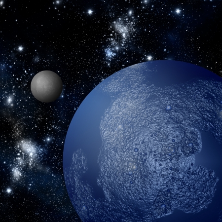 Moon and Asteroid in deep spaceの写真素材