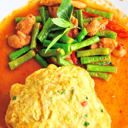 Omelet with chicken curry, Thai foodの写真素材