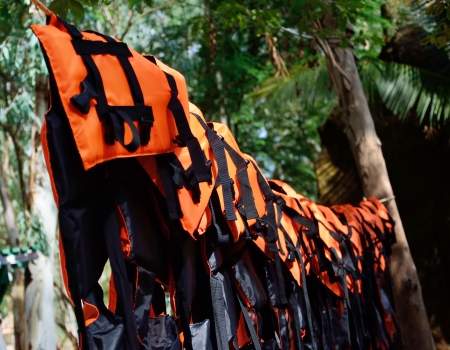 Life jacket hanging for driedの写真素材