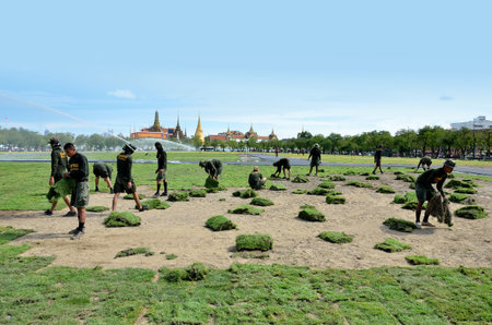 BANGKOK, THAILAND - AUGUST 25 : Military renovate The royal field (Sanam Luang) on 25 August 2012 at Bangkok, Thailandのeditorial素材