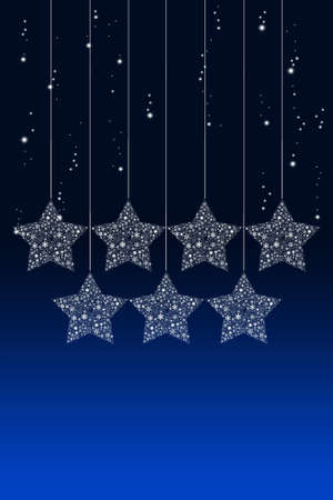 Happy hanging Christmas star with snow backgroundの写真素材