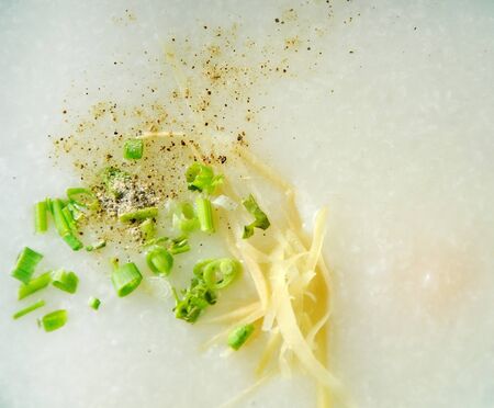 Rice gruel with egg close up, Healthy eating の写真素材