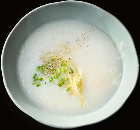 Rice gruel with egg close up, Healthy eating の写真素材