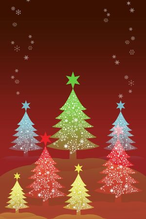 Colorful Christmas tree with snow backgroundの写真素材