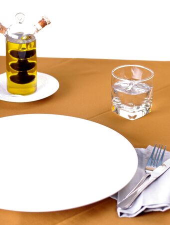 Blank white dish on table, Waiting for food conceptの写真素材
