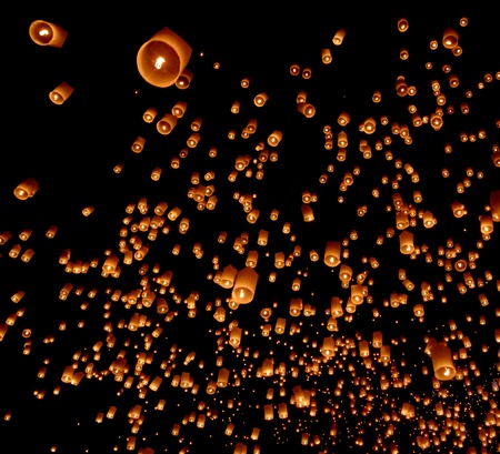 Floating lantern, Yi Peng Balloon Festival in Chiangmai Thailand の写真素材