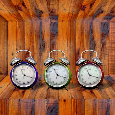 Clock inside wooden shelf, Time conceptの写真素材