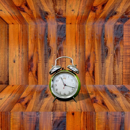 Clock inside wooden shelf, Time conceptの写真素材