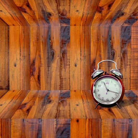 Clock inside wooden shelf, Time conceptの写真素材