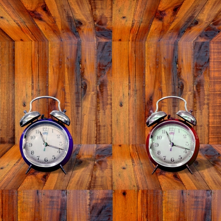 Clock inside wooden shelf, Time conceptの写真素材