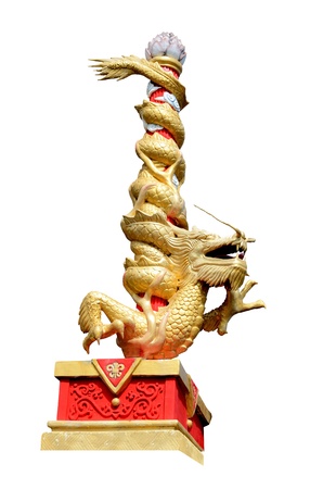 Dragon statue roll the column with white backgroundの写真素材