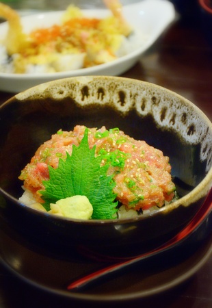 Japanese cuisine, Rice with Maguro minced fishの写真素材