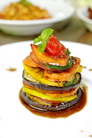 Vegetarian food on white dishの写真素材