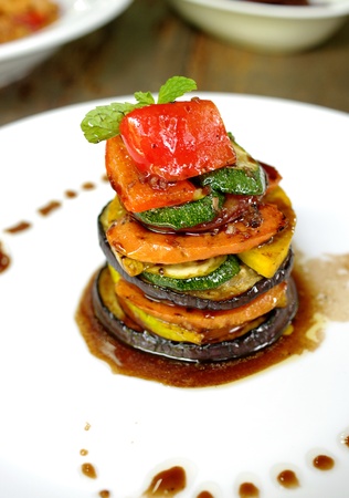 Vegetarian food on white dishの写真素材