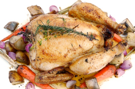 Roast chicken with vegetable isolated, Delicious foodの写真素材