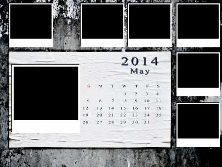 Calendar 2014 set with photo frame on grunge wallの写真素材