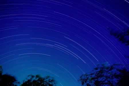 Star trail April 6, 2013 view from Sriracha, Thailandの写真素材