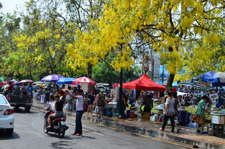 CHIANG MAI, THAILAND - APRIL 13 : People celebrating Songkran (Thai new year / water festival) in the streets by throwing water at each other on 13 April 2013 in Chiang Mai, Thailandのeditorial素材