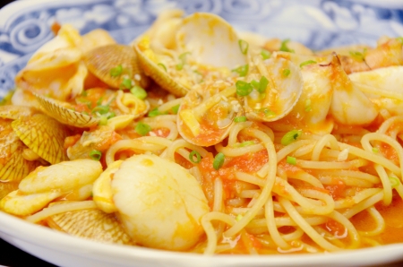 Spaghetti seafood in Japanese styleの写真素材