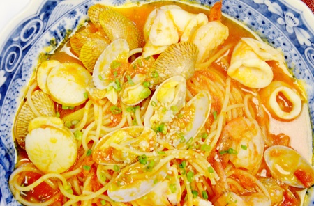 Spaghetti seafood in Japanese styleの写真素材