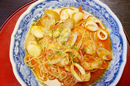 Spaghetti seafood in Japanese styleの写真素材
