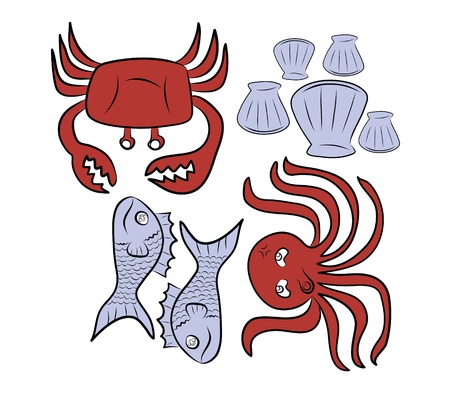 Sea animals vector, Sketch styleのイラスト素材