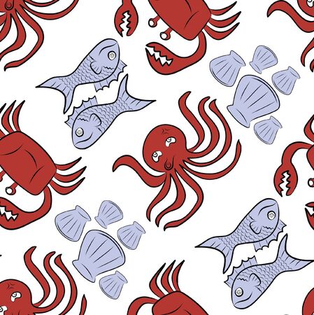 Sea animals pattern background, Sketch styleの写真素材