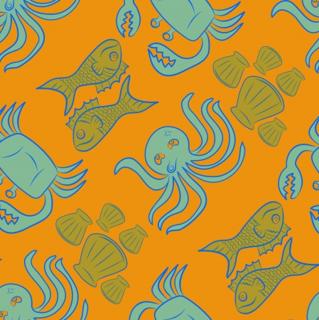 Sea animals pattern background, Sketch styleの写真素材