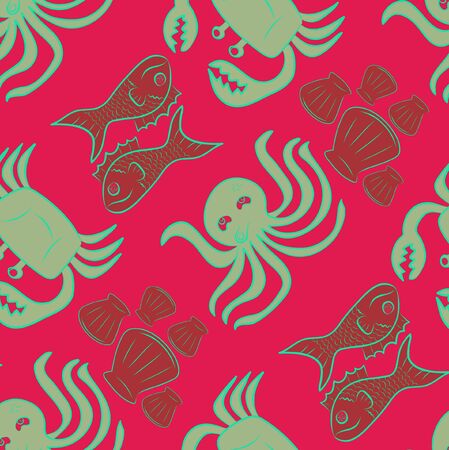 Sea animals pattern background, Sketch styleの写真素材