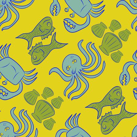 Sea animals pattern background, Sketch styleの写真素材