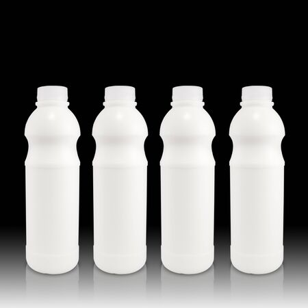 Milk in plastic bottles, Healthy drinksの写真素材