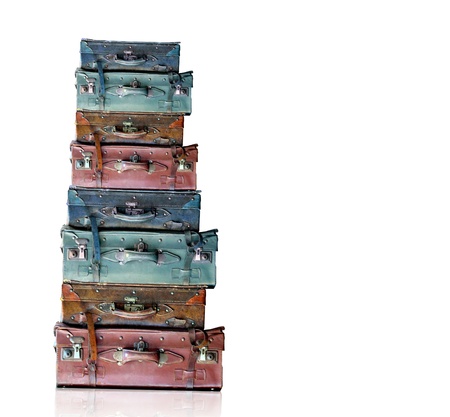 Vintage old luggage isolated on white backgroundの写真素材