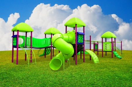 Children s playground in garden with nice skyの写真素材