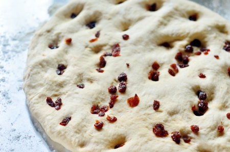 Homemade raisin bread doughの写真素材