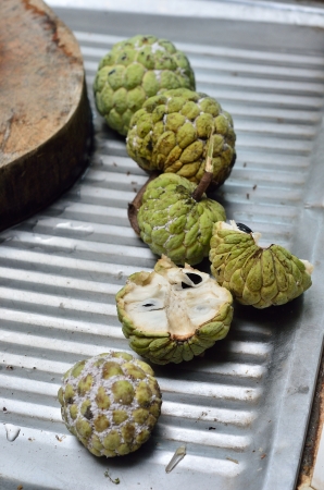 Custard apple in urban kitchen, Thailandの写真素材