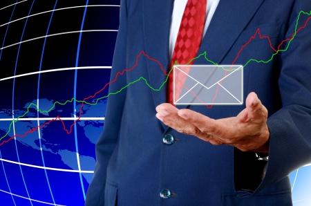Senior businessman carry email from stock exchange , Stock exchange news conceptの写真素材