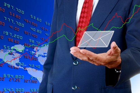 Senior businessman carry email from stock exchange , Stock exchange news conceptの写真素材