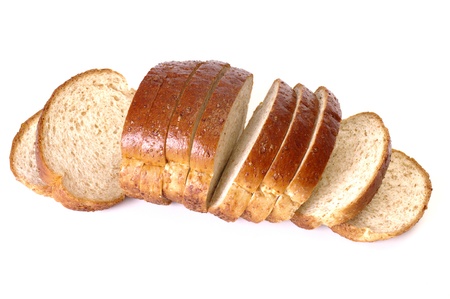 Whole wheat bread on white backgroundの写真素材