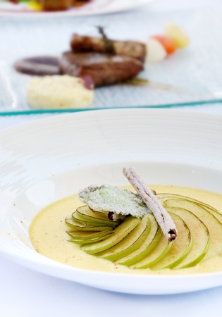 Delicious soups with nice decorate, Gourmet foodの写真素材