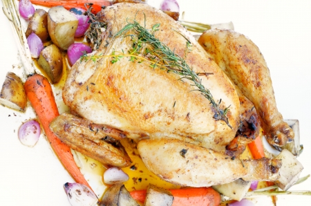 Roast chicken with vegetable isolated, Delicious foodの写真素材